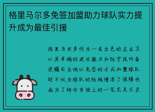 格里马尔多免签加盟助力球队实力提升成为最佳引援